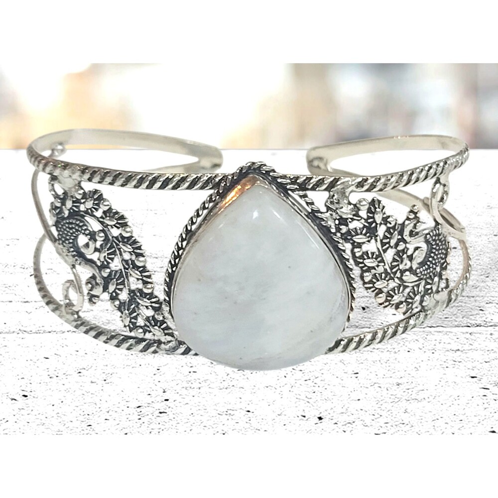 925 Silver Plated Amazonite Peacock Bangle Cuff Bracelet Gemstone Handmade